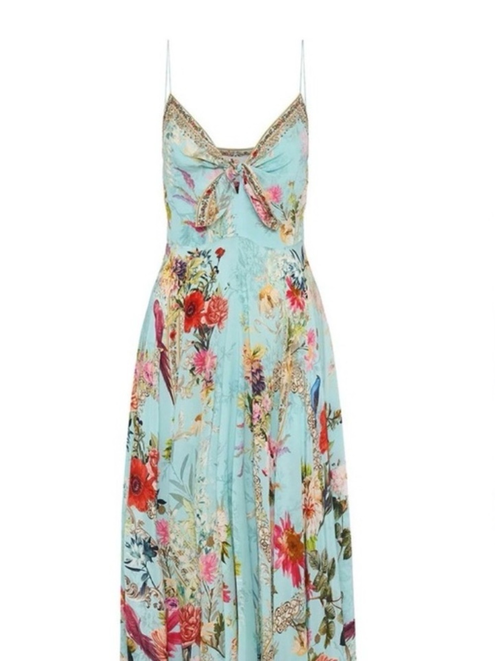 Camilla 100%Silk Floral Maxi Dress in Light Blue Size M